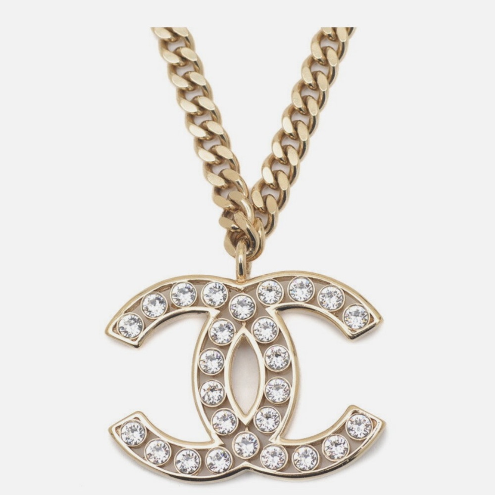 CHANEL GOLD PLATED NECKLACE WITH RHINESTONES
